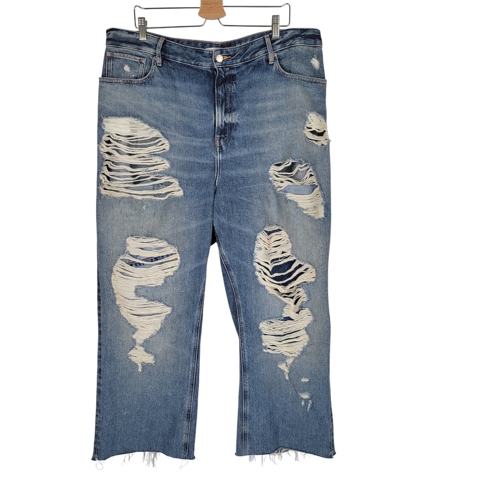 Good‎ American The Khloe Jean Super High Rise Straight Distressed Blue Sz 16 CUT